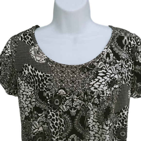 Clientele Babydoll Style Top  Black/White Floral M - Picture 2 of 8
